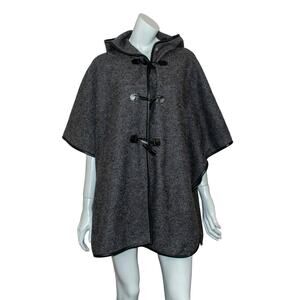 Cole Haan Wool Alpaca Hooded Cape Poncho leather trim Gray Size XS